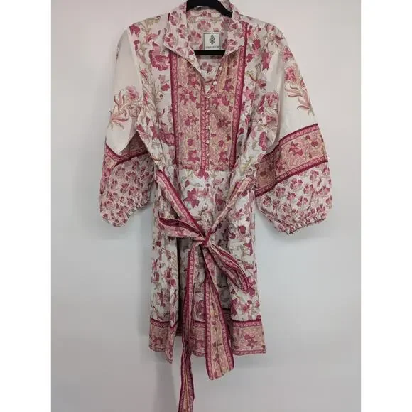 NWD Sue Sartor Long-Sleeve Flounce Mini Dress Size XL Pink Combo #MB438 - Picture 2 of 10